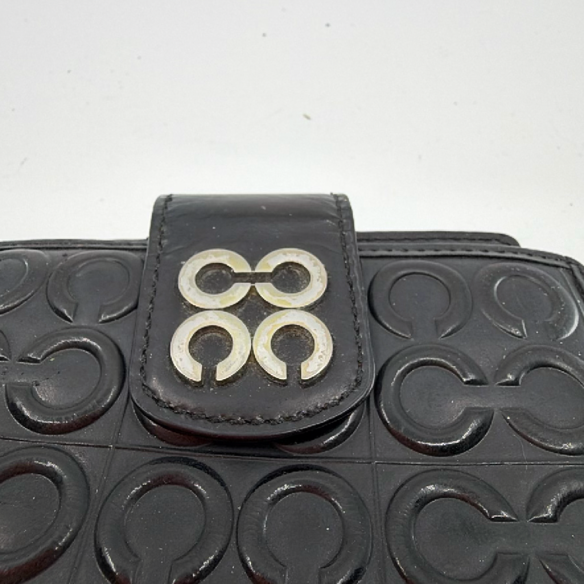 Coach Signature Embossed Black Patent Leather Wallet
