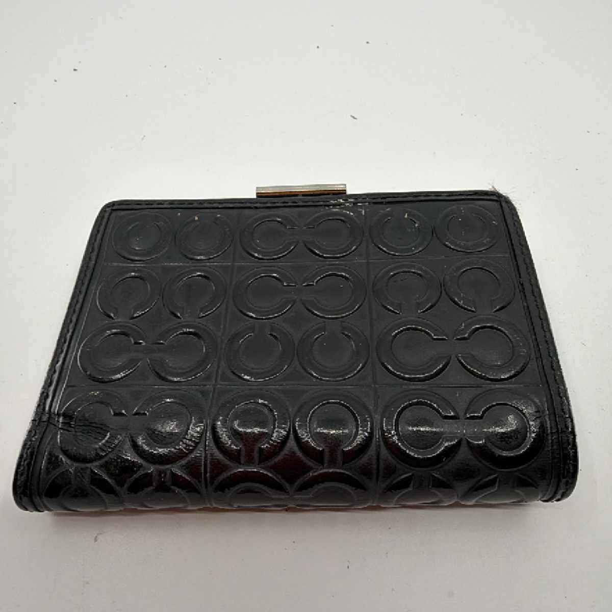 Coach Signature Embossed Black Patent Leather Wallet