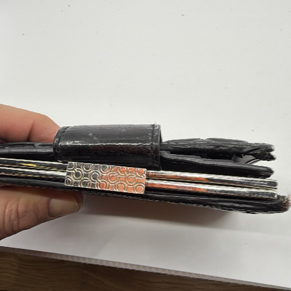 Coach Signature Embossed Black Patent Leather Wallet