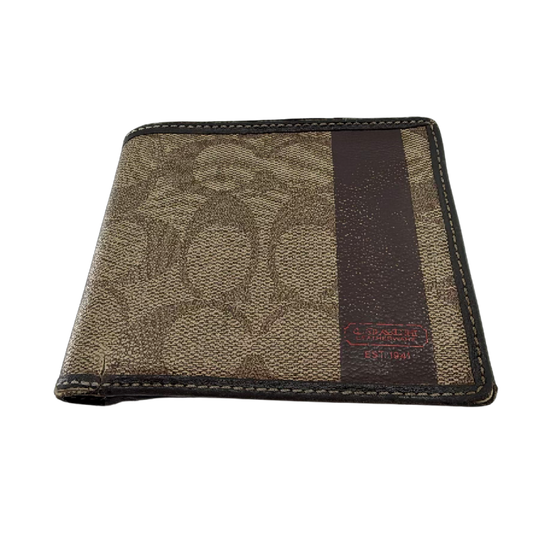 Coach Bifold Wallet Brown Signature Coated Canvas Wallet