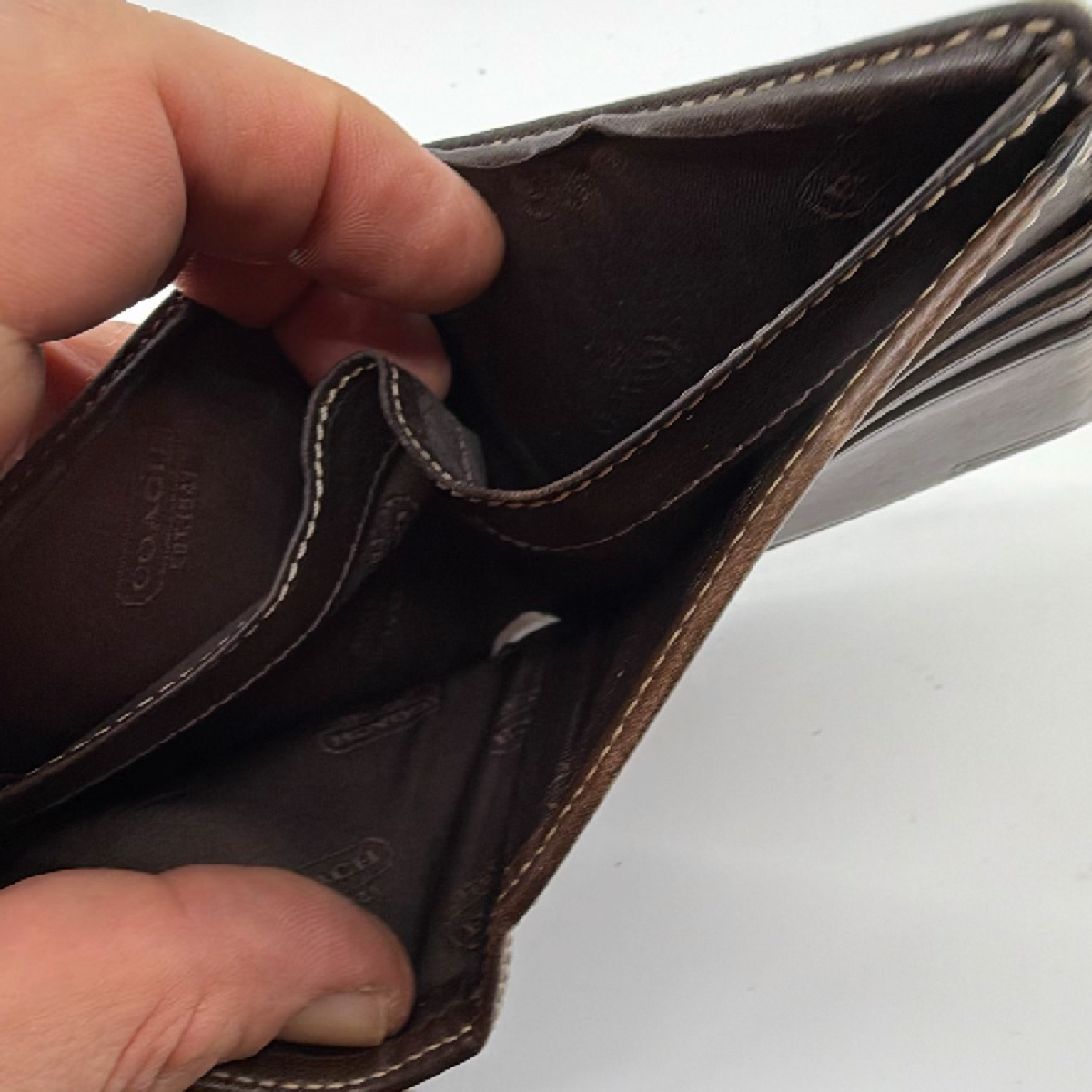 Coach Bifold Wallet Brown Signature Coated Canvas Wallet