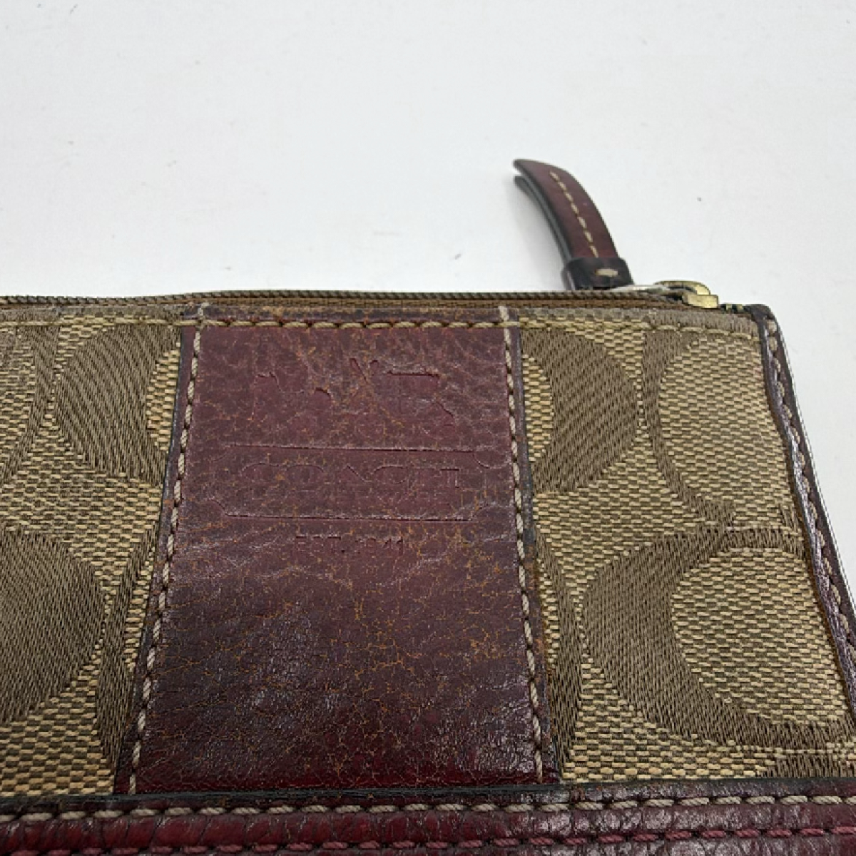 Coach Mini Skinny Brown Signature C Canvas & Leather Coin Case