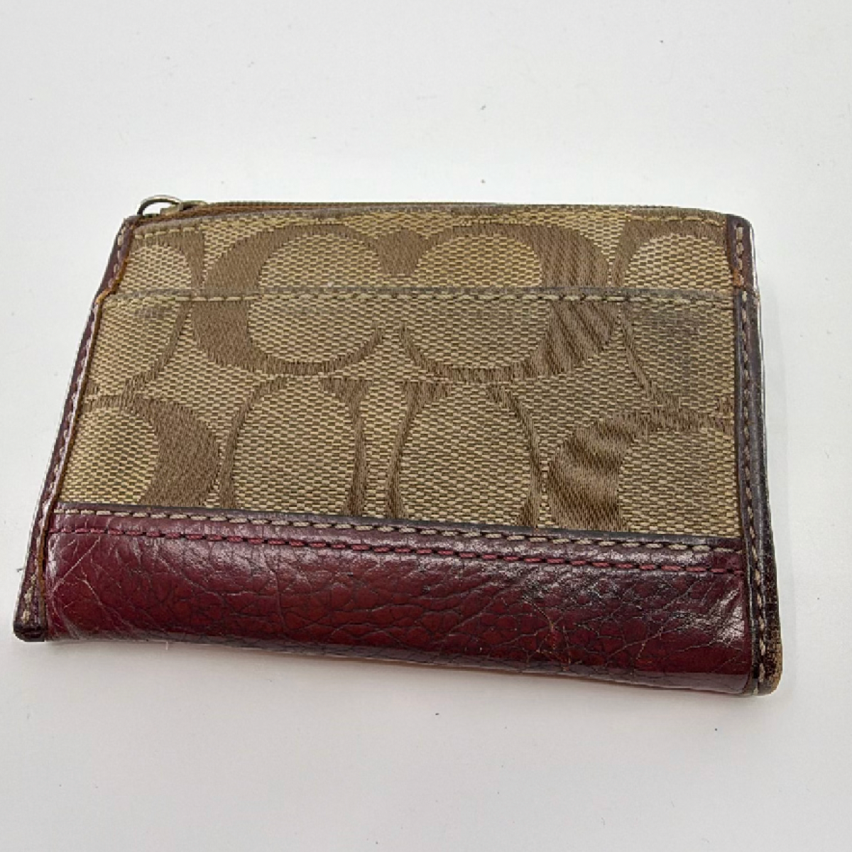 Coach Mini Skinny Brown Signature C Canvas & Leather Coin Case
