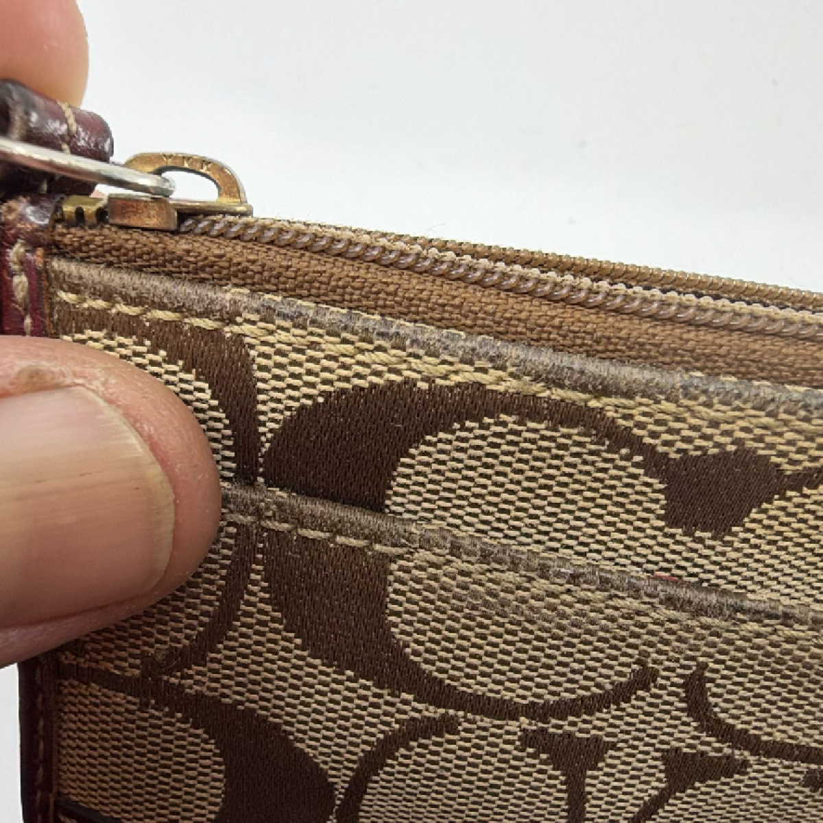 Coach Mini Skinny Brown Signature C Canvas & Leather Coin Case