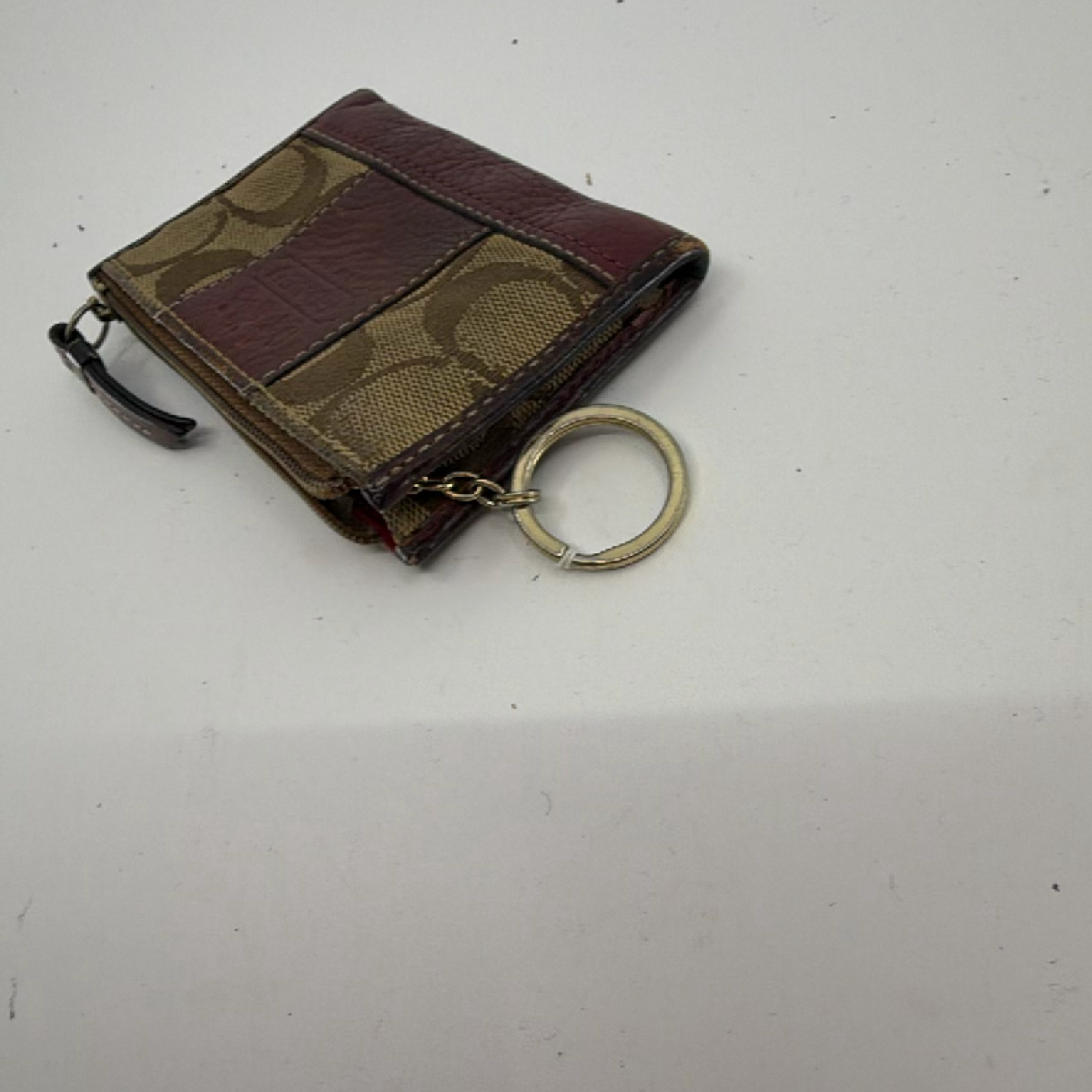 Coach Mini Skinny Brown Signature C Canvas & Leather Coin Case