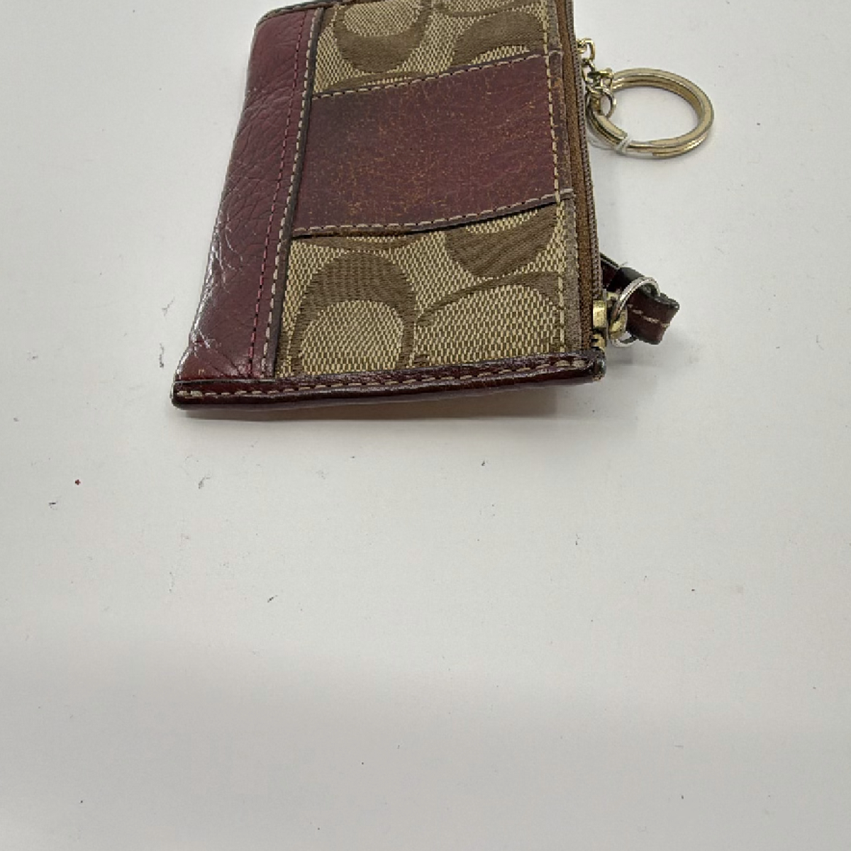 Coach Mini Skinny Brown Signature C Canvas & Leather Coin Case