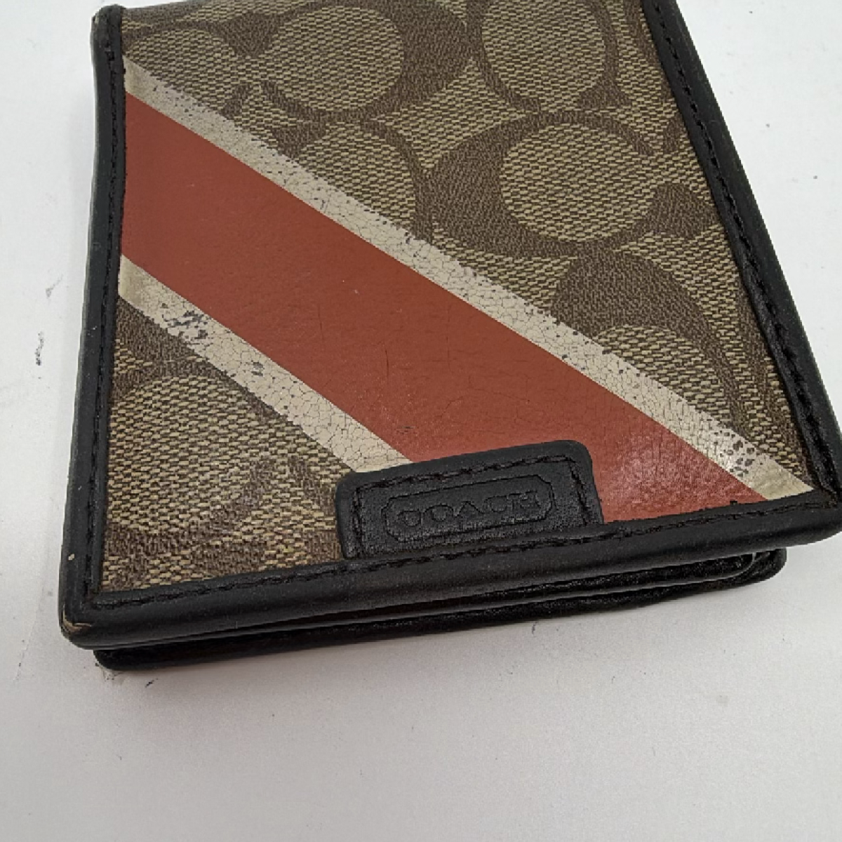 Coach Signature Stripe Brown Coated Canvas Wallet