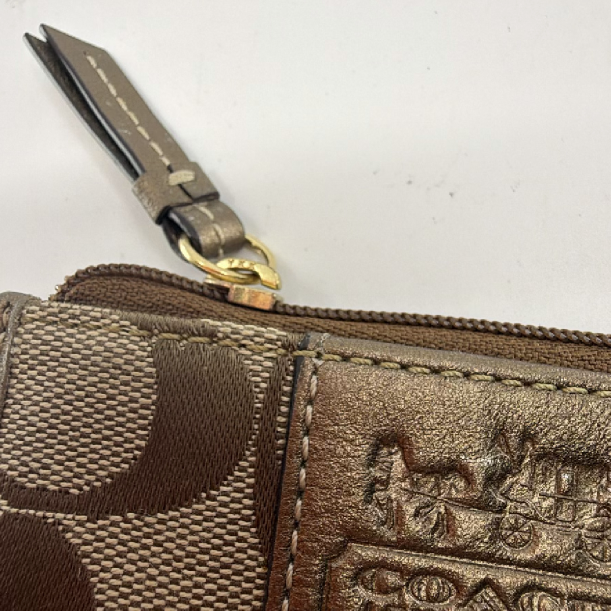 Coach Mini Skinny Brown Signature C Canvas Coin Case