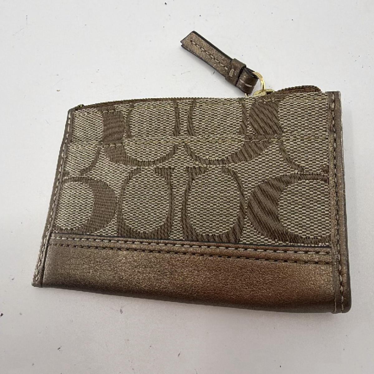 Coach Mini Skinny Brown Signature C Canvas Coin Case