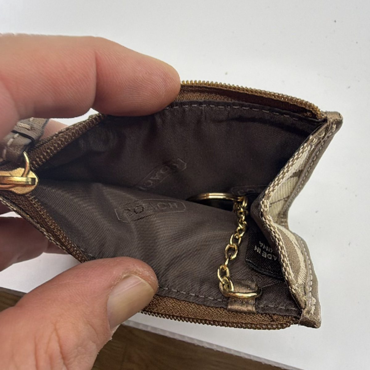 Coach Mini Skinny Brown Signature C Canvas Coin Case