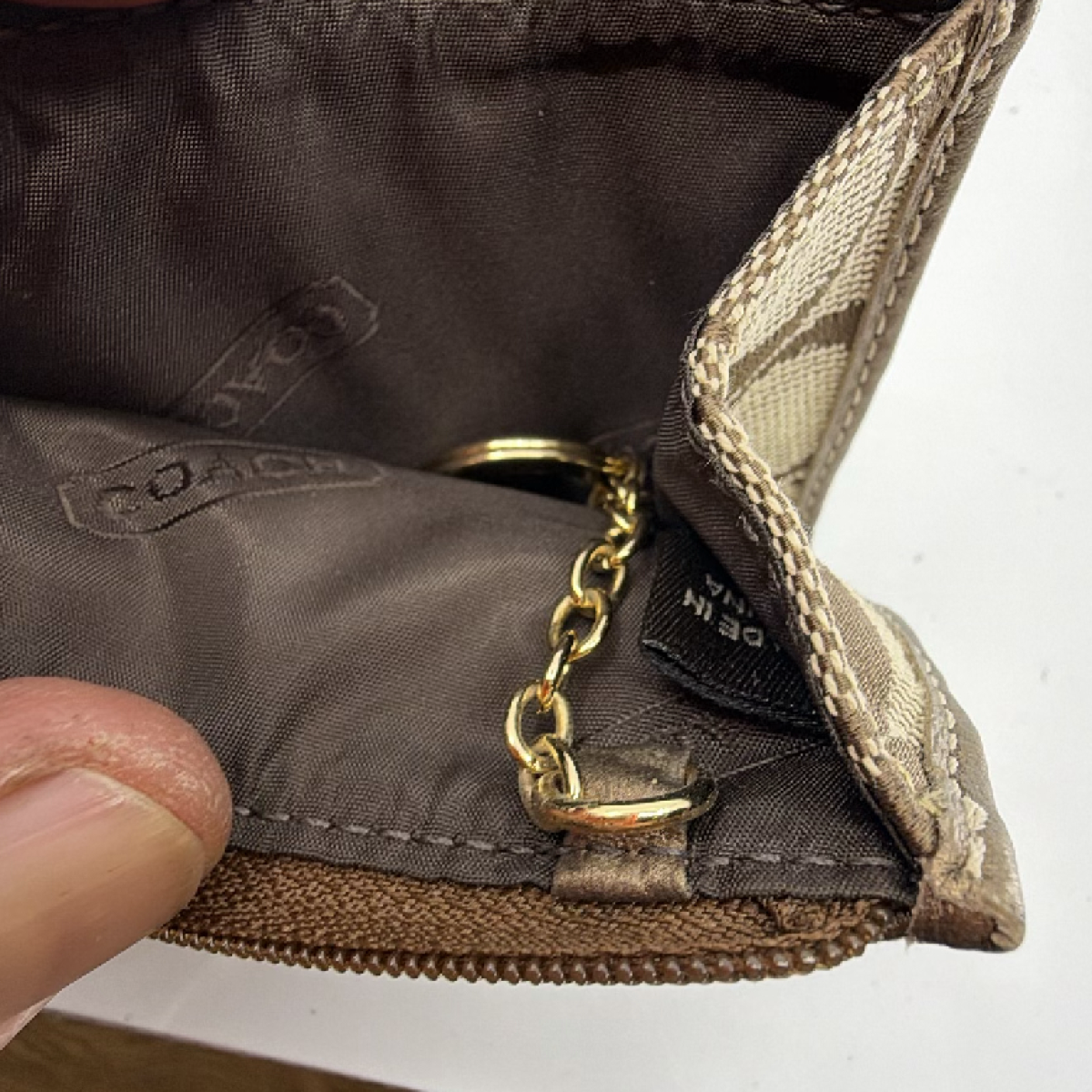 Coach Mini Skinny Brown Signature C Canvas Coin Case