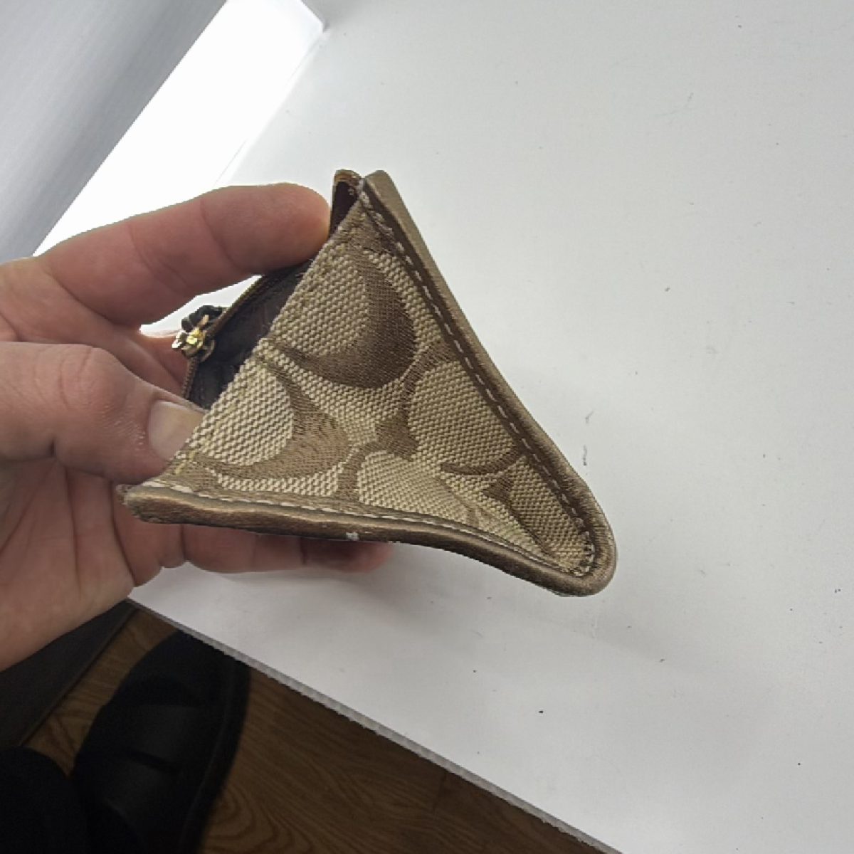 Coach Mini Skinny Brown Signature C Canvas Coin Case