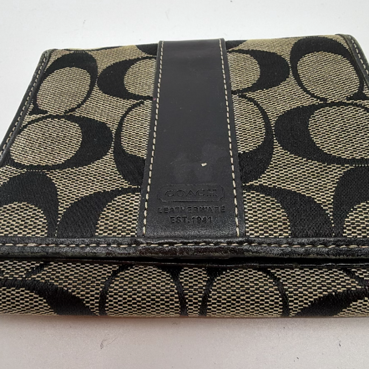 Coach Signature C Snap Black Canvas Leather Wallet