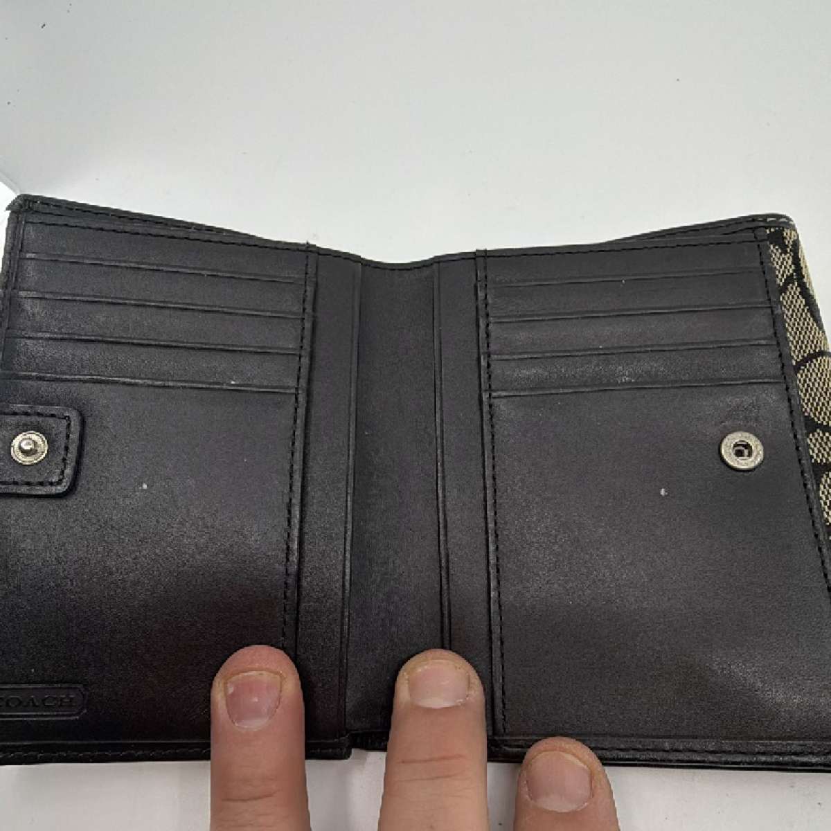 Coach Signature C Snap Black Canvas Leather Wallet