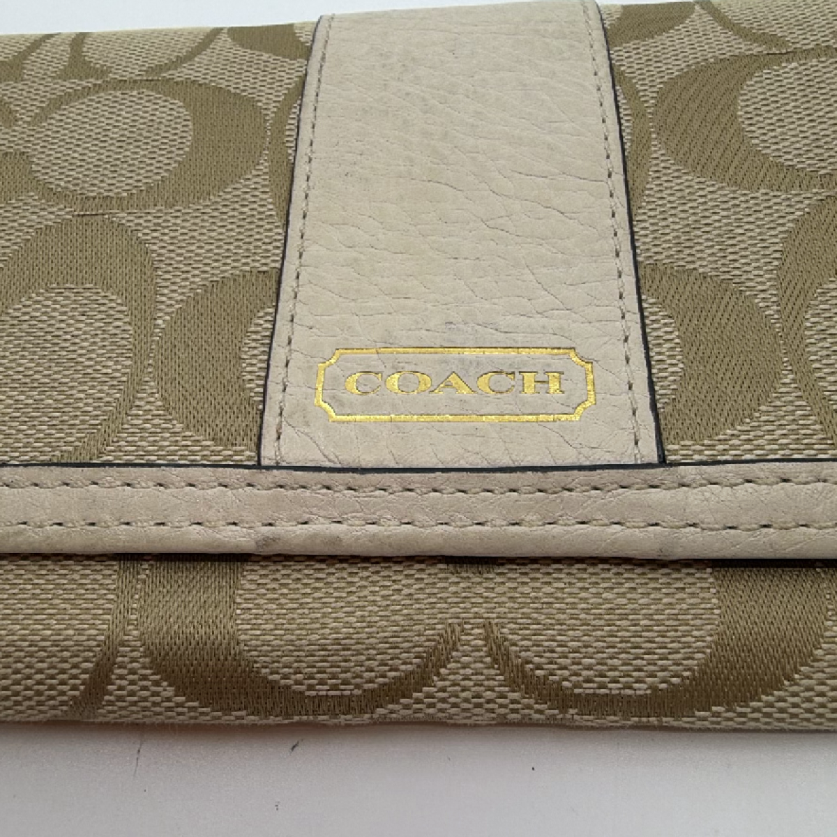 Coach Signature C Flap Beige Canvas Wallet