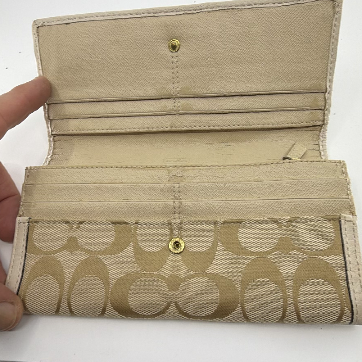 Coach Signature C Flap Beige Canvas Wallet