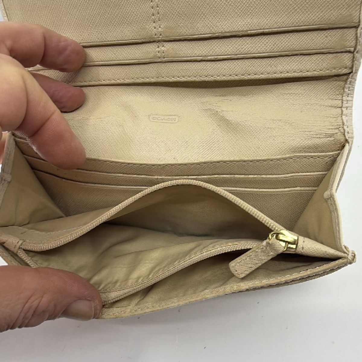 Coach Signature C Flap Beige Canvas Wallet
