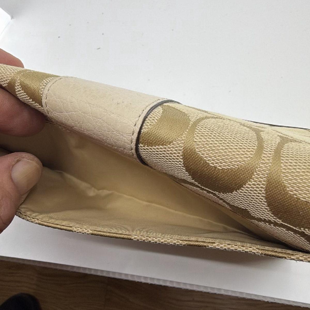 Coach Signature C Flap Beige Canvas Wallet