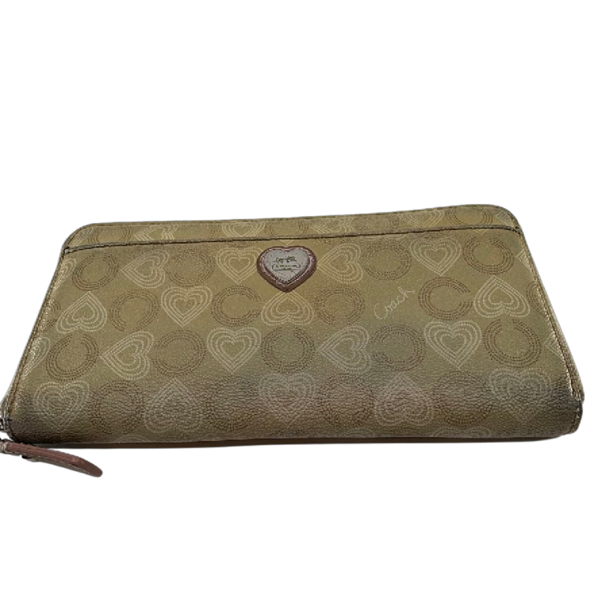 Coach Beige Heart C Coated Canvas Zip Around Wallet