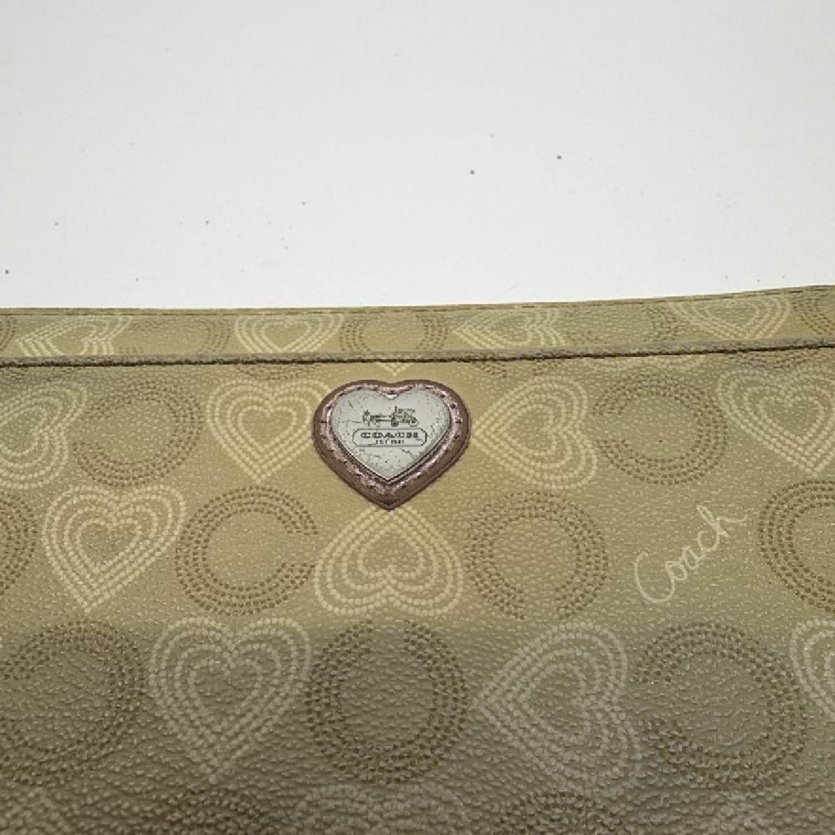 Coach Beige Heart C Coated Canvas Zip Around Wallet