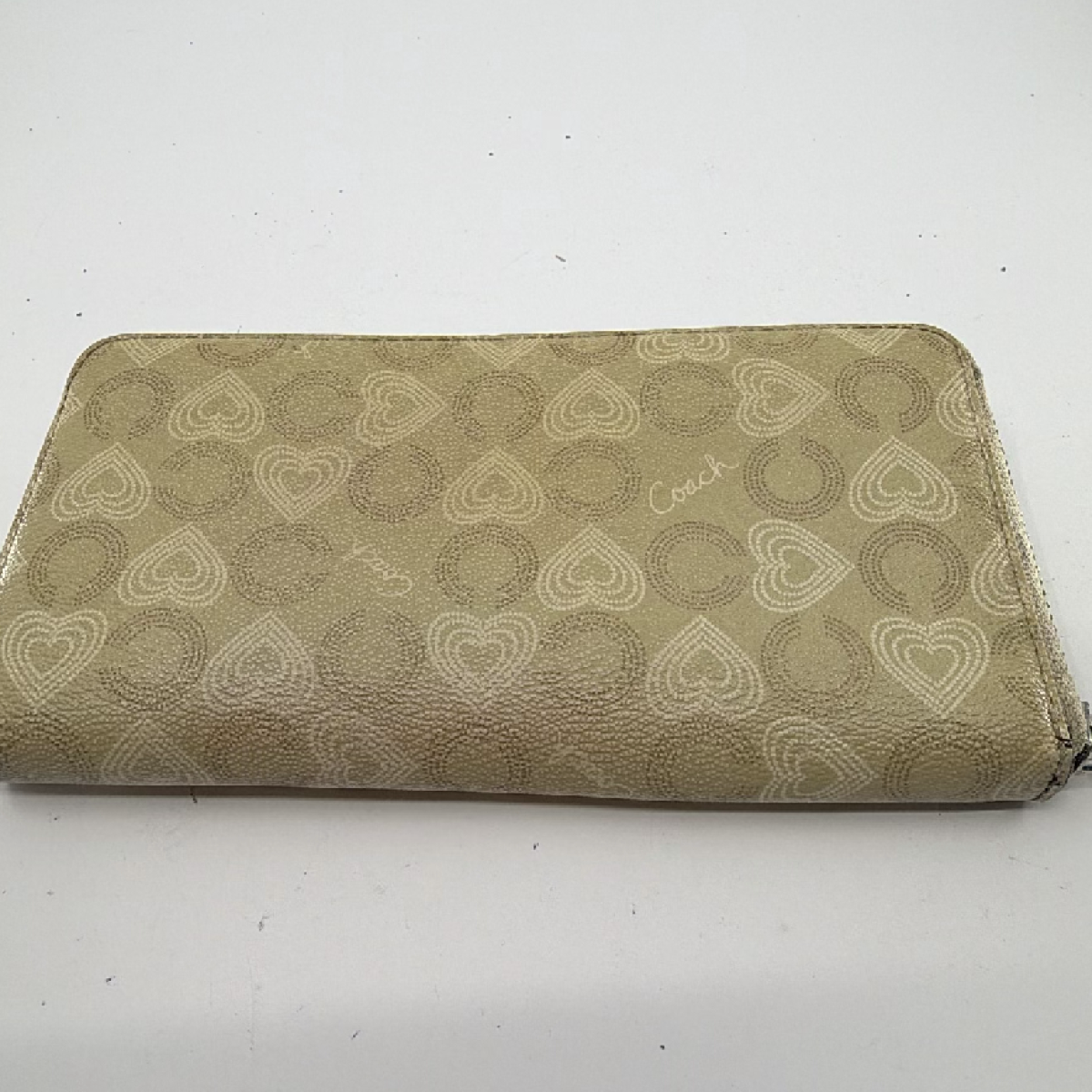 Coach Beige Heart C Coated Canvas Zip Around Wallet