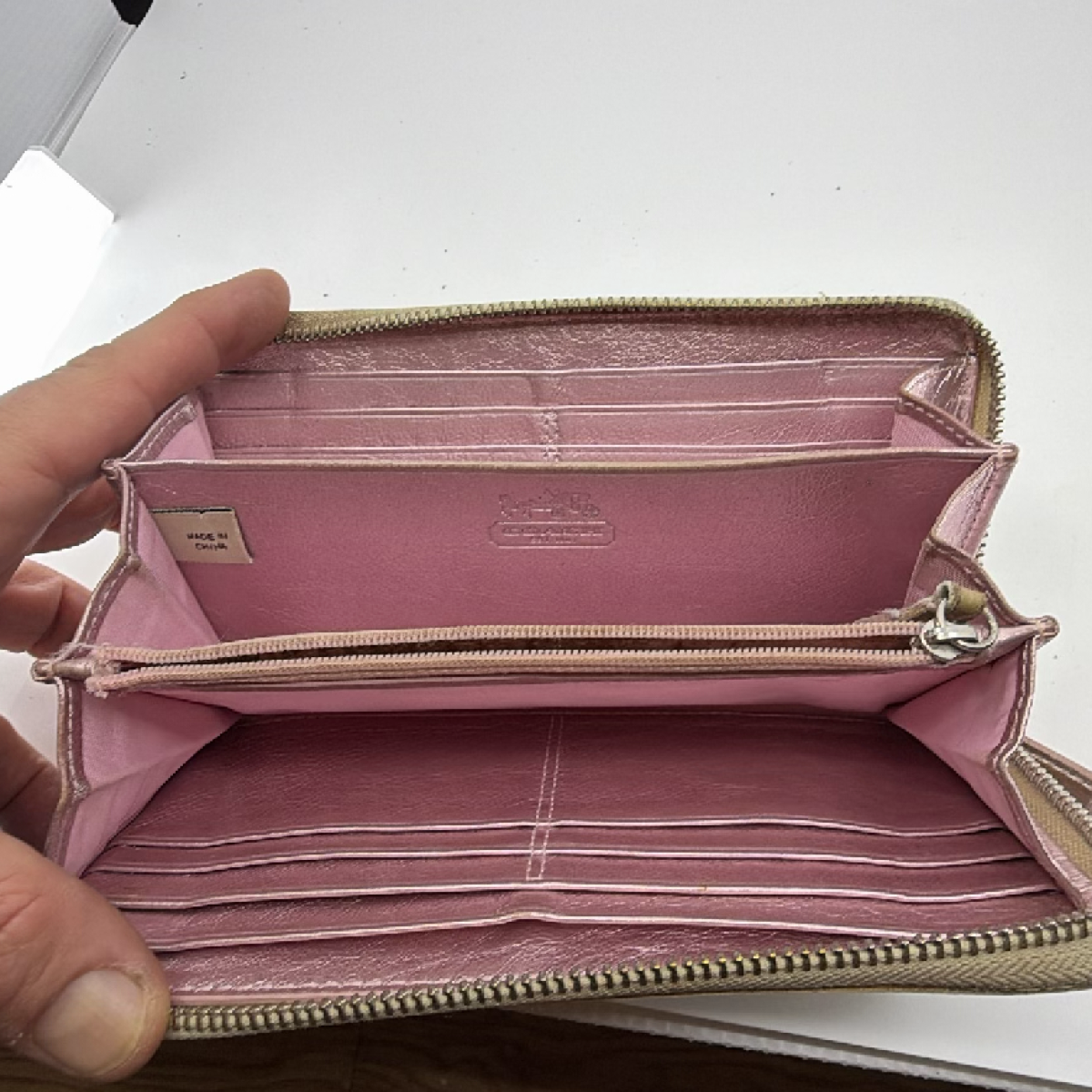 Coach Beige Heart C Coated Canvas Zip Around Wallet