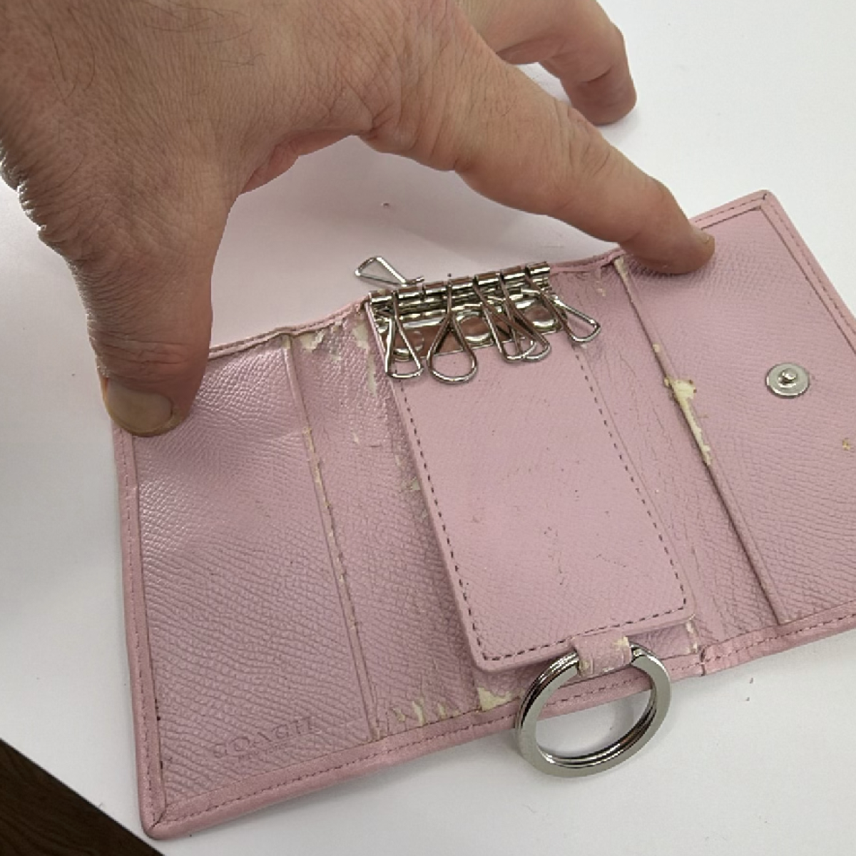 Coach 6-Ring Key Case Beige Signature C Canvas Key Case