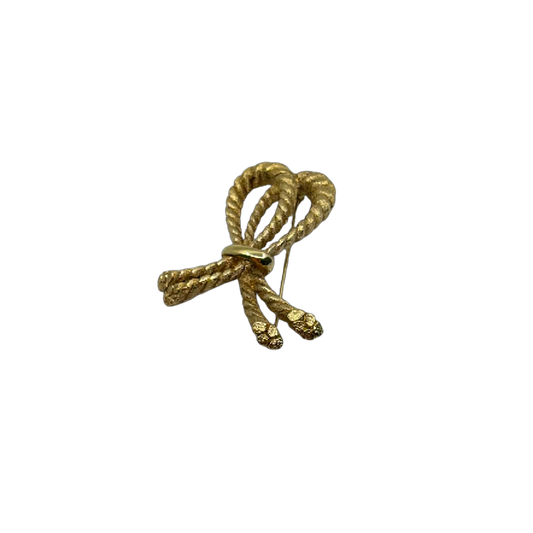 Gold Textured Rope Bow Gold-tone Metal Brooch