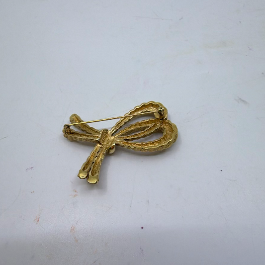 Gold Textured Rope Bow Gold-tone Metal Brooch