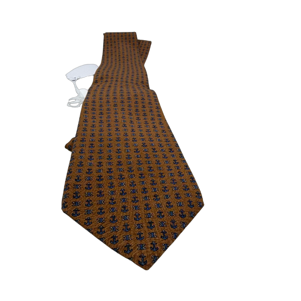 Celine Anchor Triomphe Pattern Brown Silk Tie