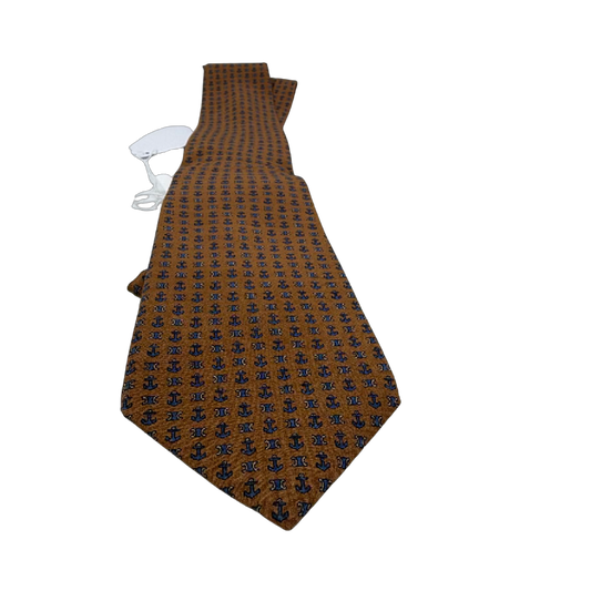 Celine Anchor Triomphe Pattern Brown Silk Tie