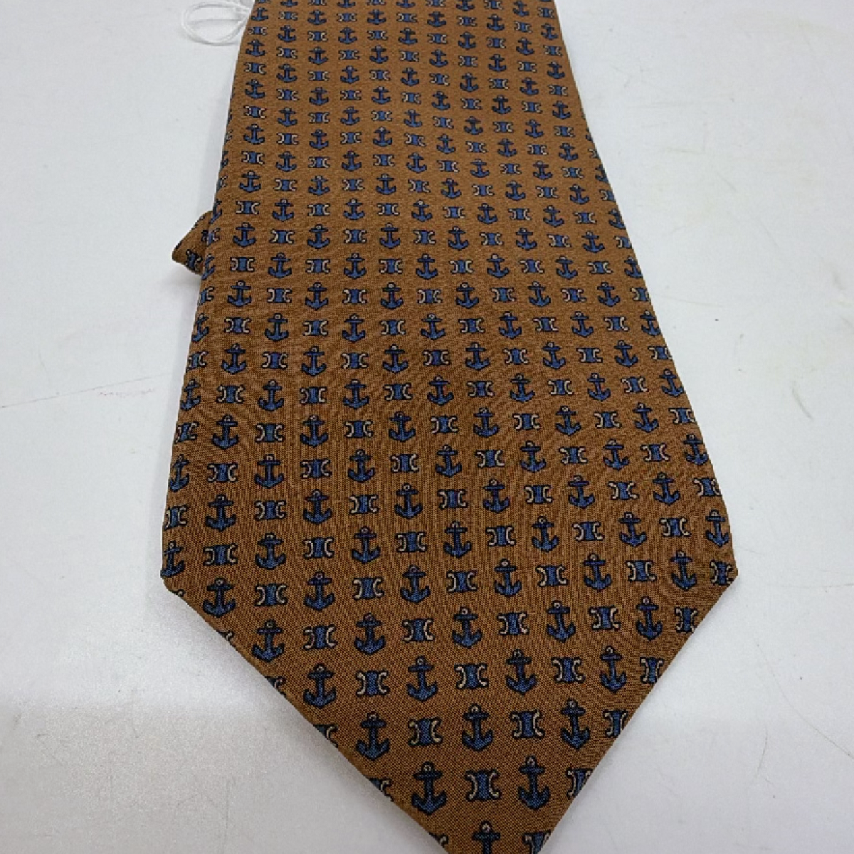 Celine Anchor Triomphe Pattern Brown Silk Tie