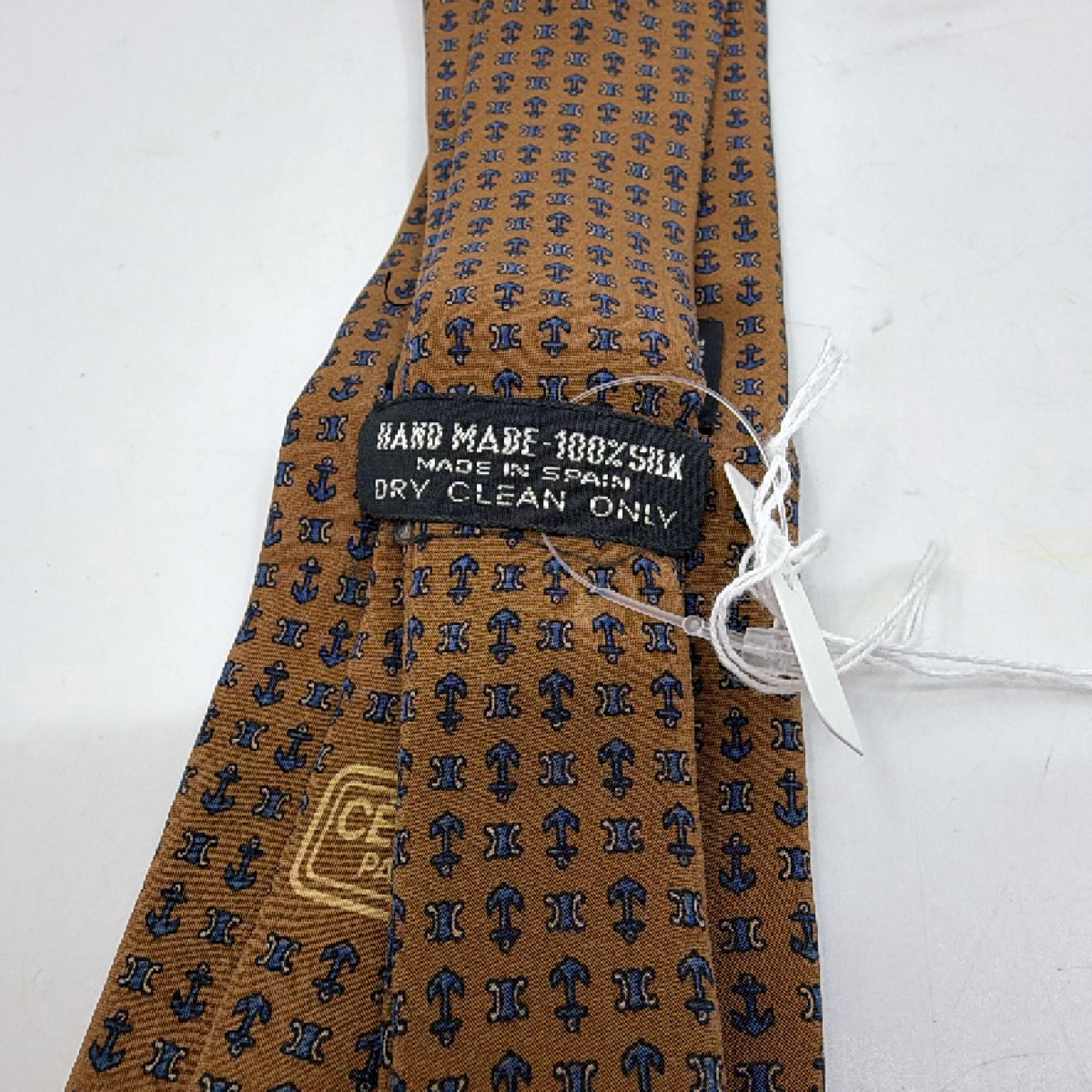 Celine Anchor Triomphe Pattern Brown Silk Tie