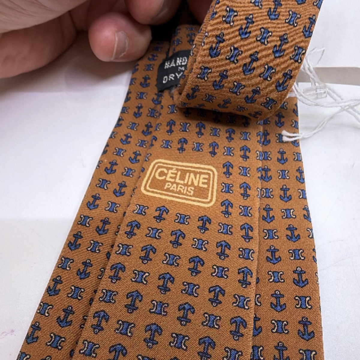 Celine Anchor Triomphe Pattern Brown Silk Tie