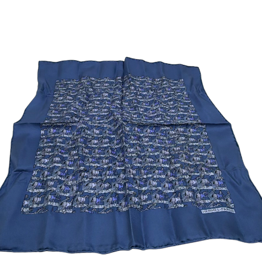 Hermès Equestrian Motif Blue Silk Scarf