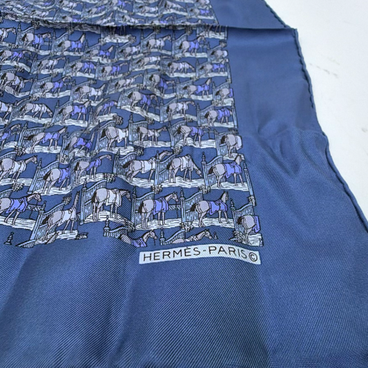 Hermès Equestrian Motif Blue Silk Scarf