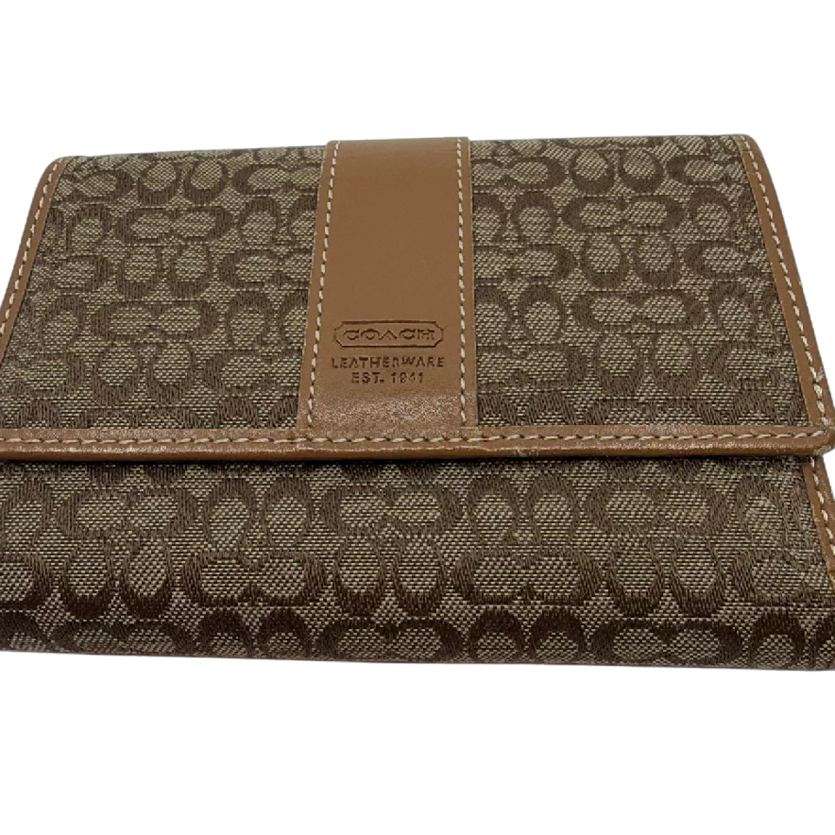 Coach Brown Signature C Canvas Leather Trifold Wallet