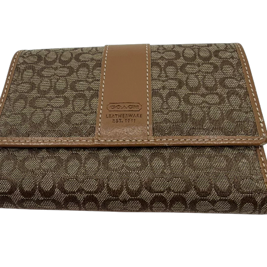 Coach Brown Signature C Canvas Leather Trifold Wallet