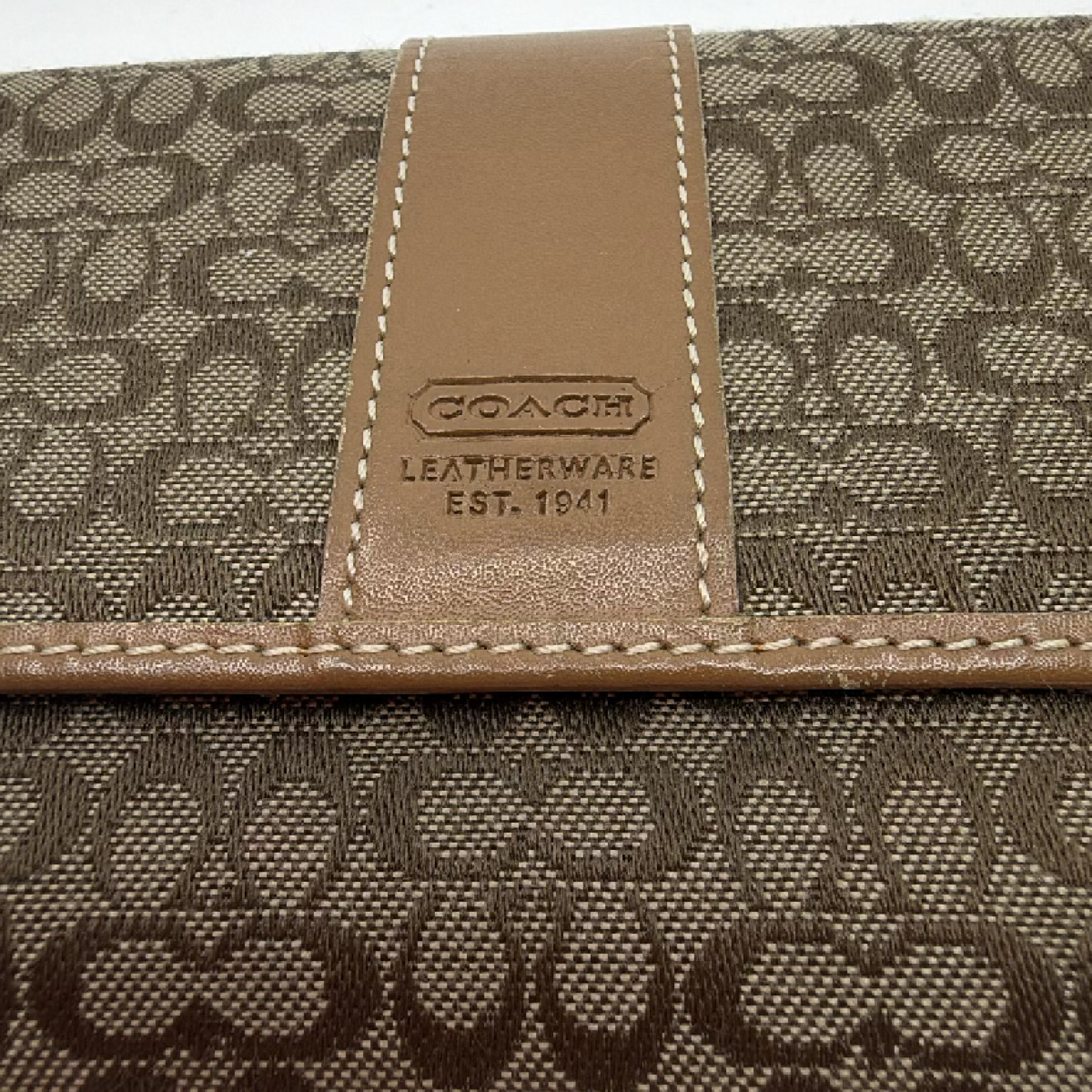 Coach Brown Signature C Canvas Leather Trifold Wallet