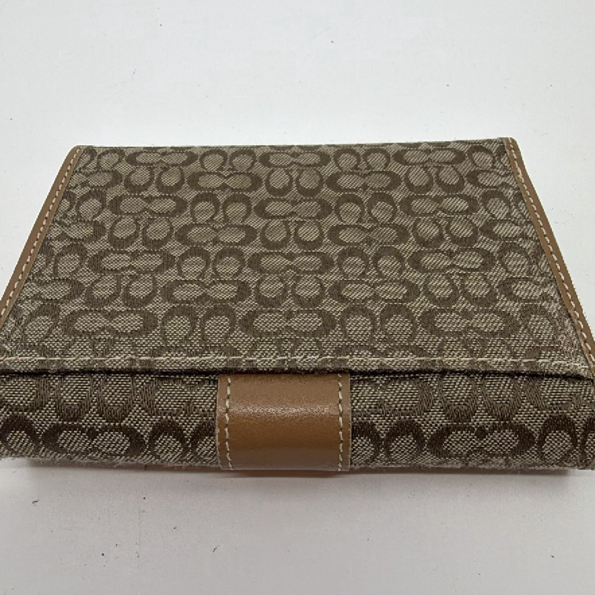 Coach Brown Signature C Canvas Leather Trifold Wallet