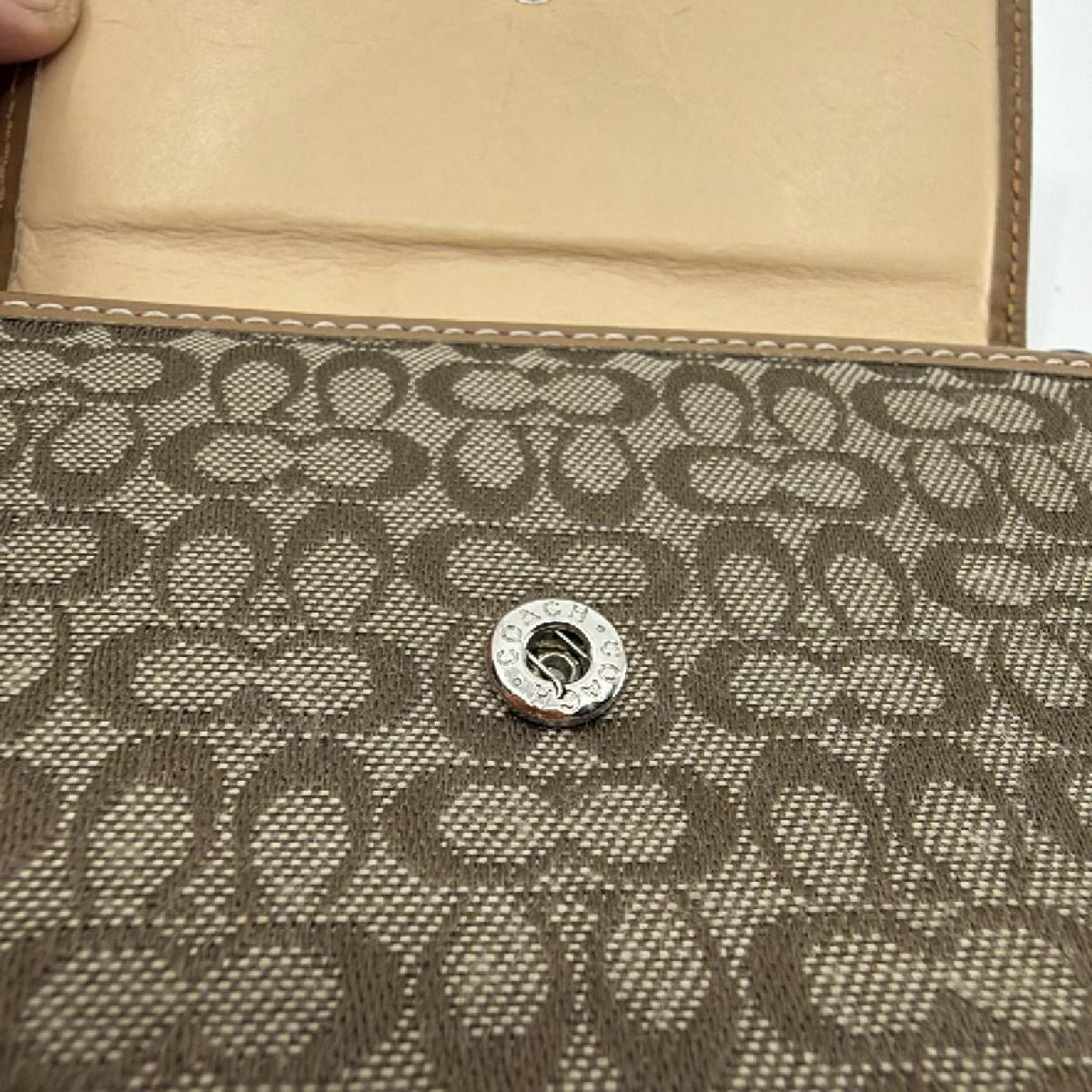 Coach Brown Signature C Canvas Leather Trifold Wallet