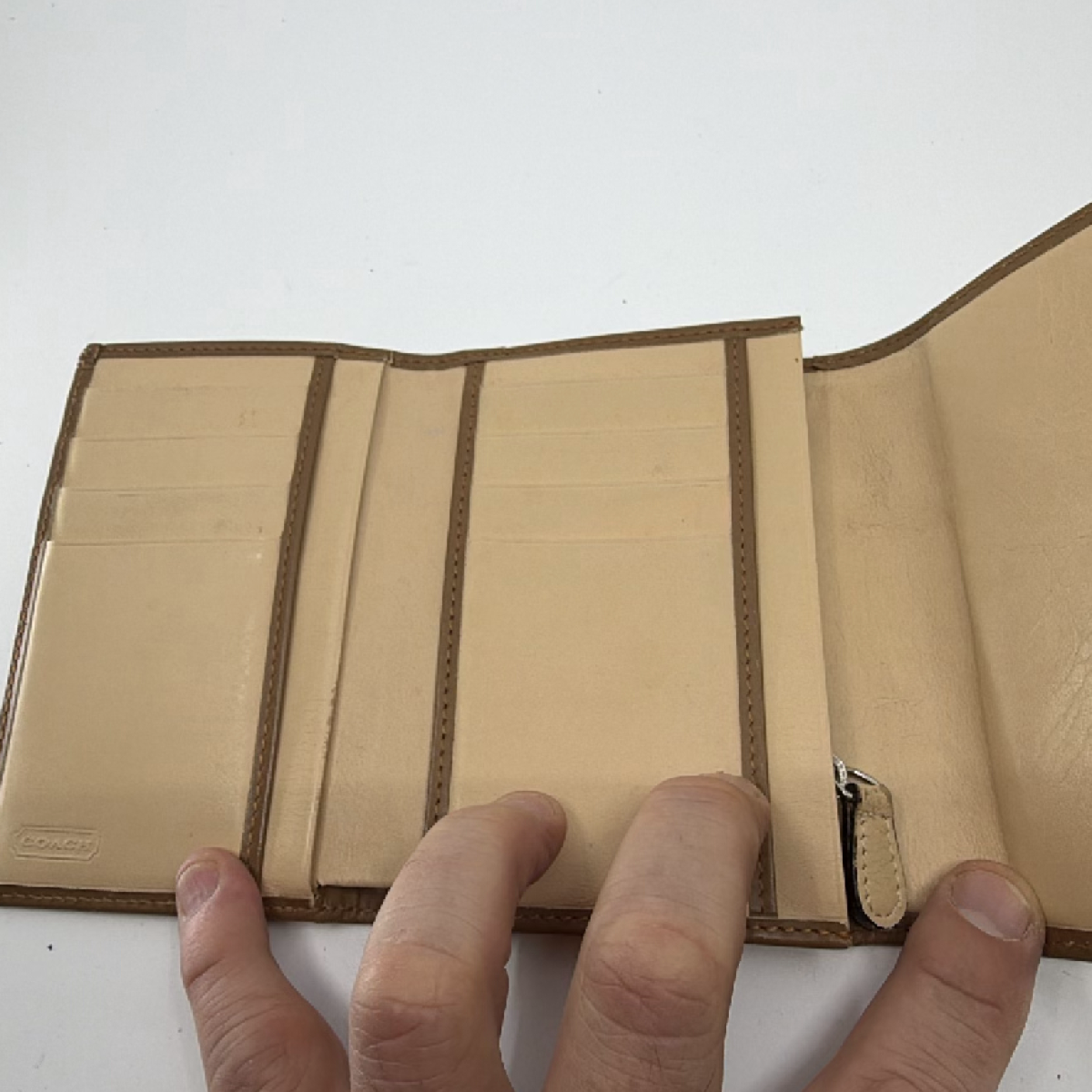 Coach Brown Signature C Canvas Leather Trifold Wallet
