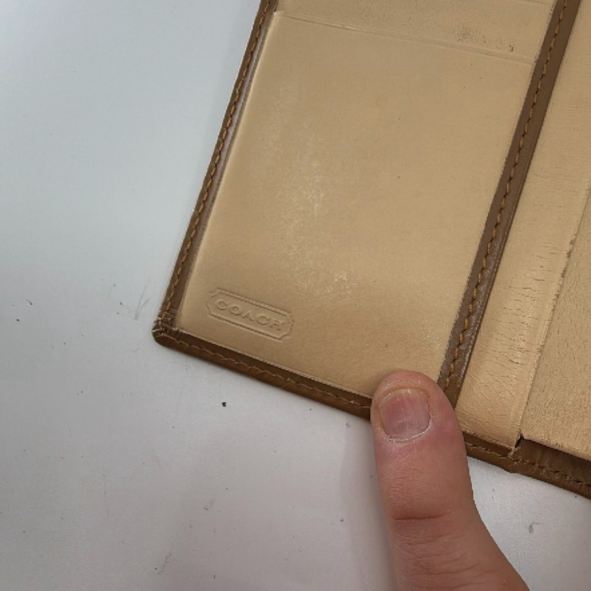 Coach Brown Signature C Canvas Leather Trifold Wallet