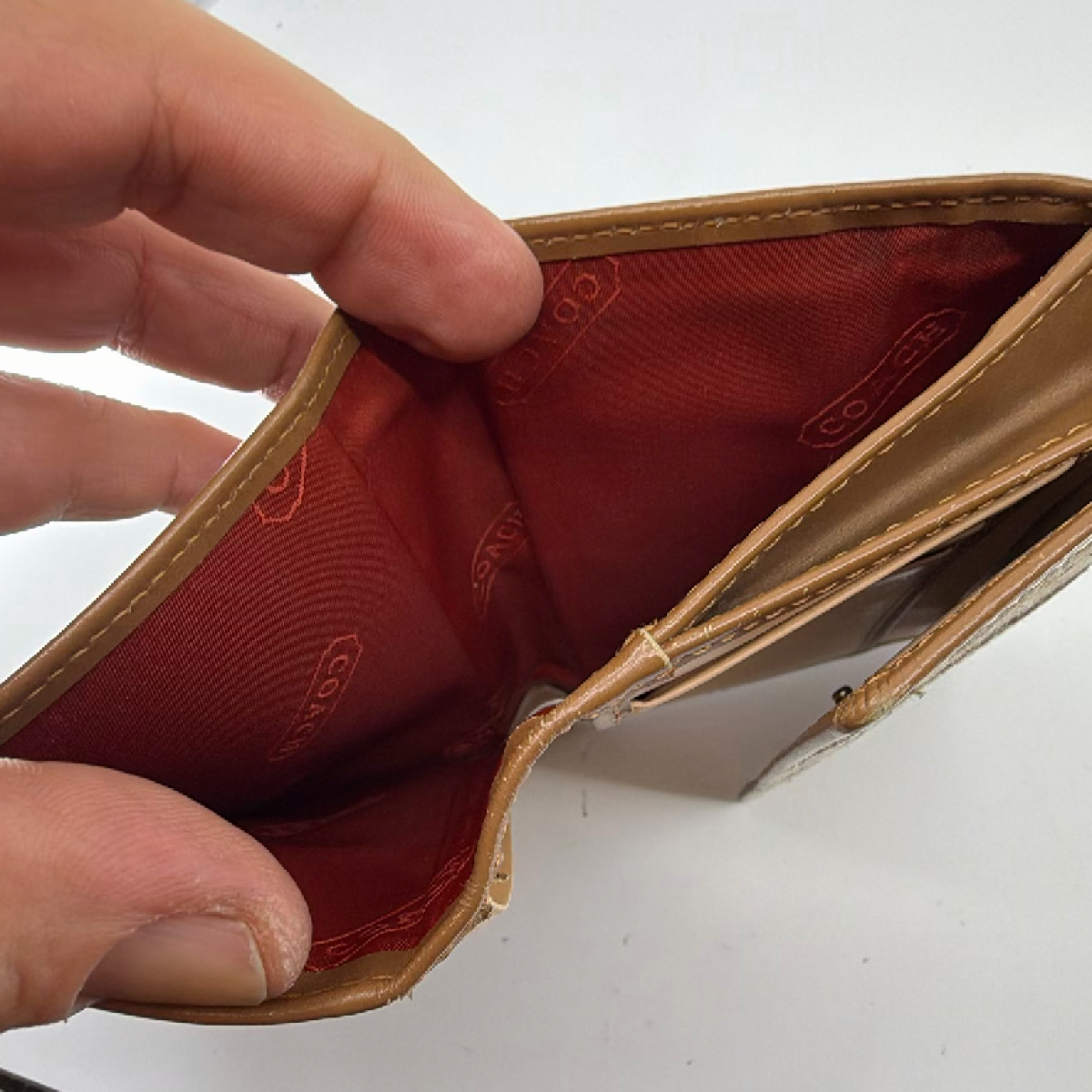 Coach Brown Signature C Canvas Leather Trifold Wallet