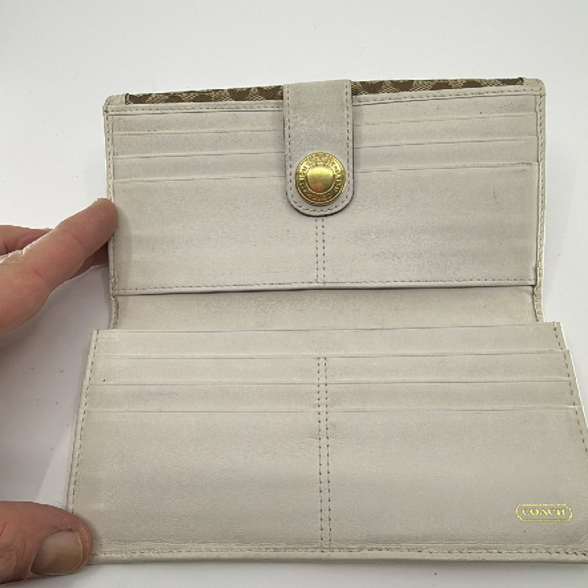 Coach Continental Brown Signature C Canvas Leather Wallet