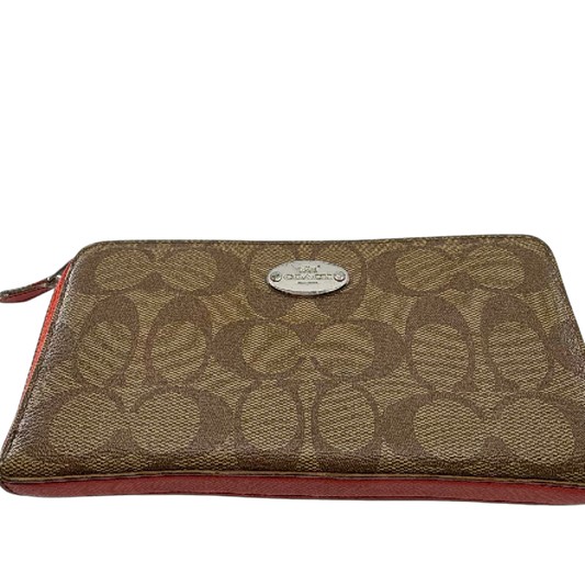Coach Signature C Zip Around Brown Coated Canvas Wallet