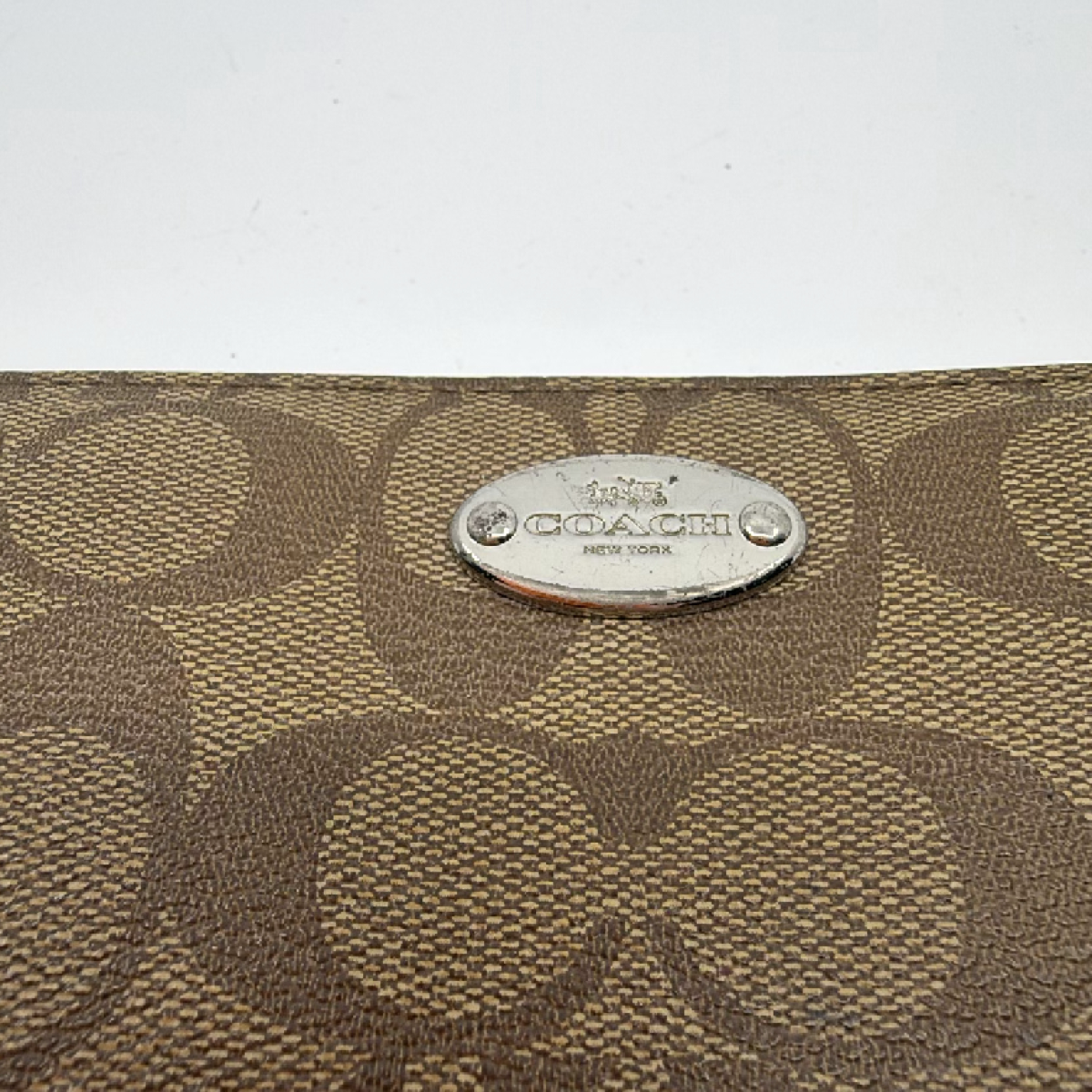 Coach Signature C Zip Around Brown Coated Canvas Wallet