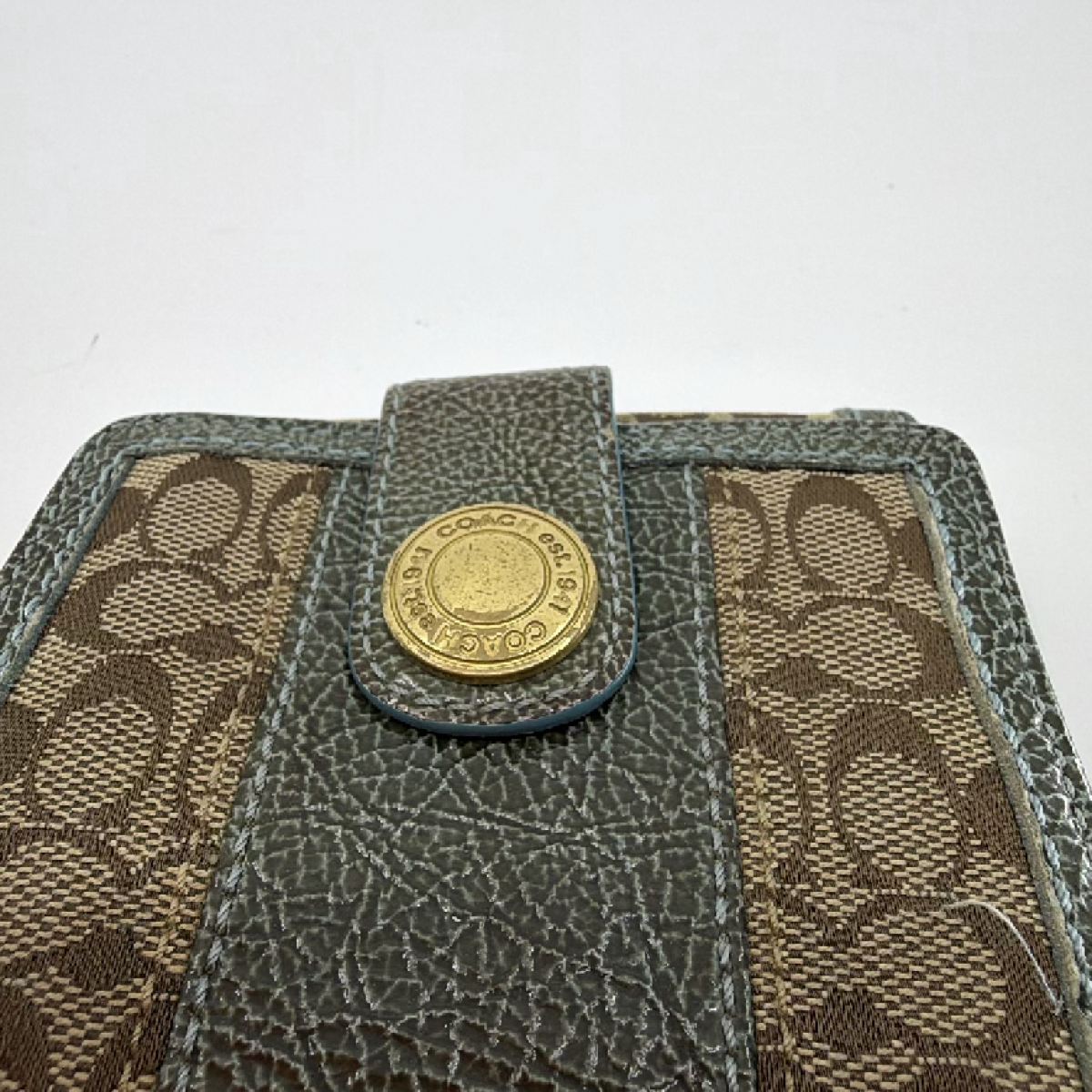 Coach Signature C Blue Leather Bifold Wallet