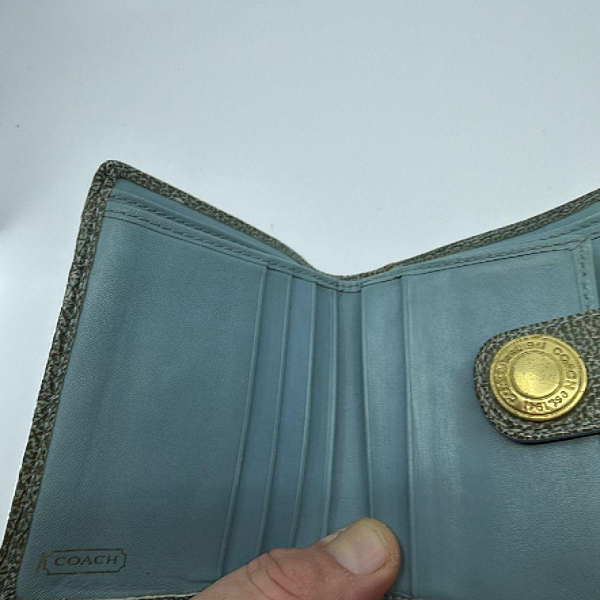 Coach Signature C Blue Leather Bifold Wallet