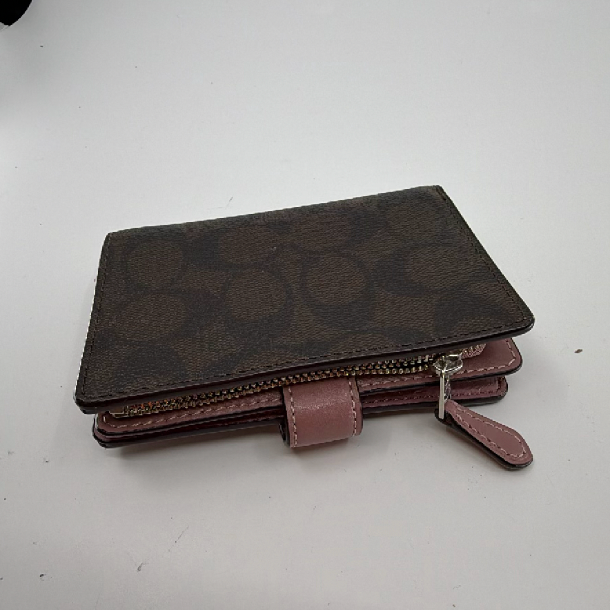 Coach Signature Coated Canvas Brown Small Snap Wallet